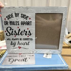 Sisters Photo Frame Side By Side Miles Apart Connected By Heart Wood Look 5X7